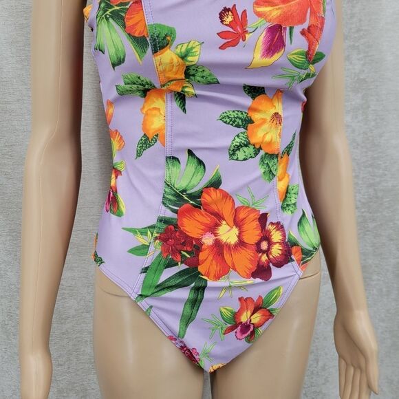 Victoria's Secret Y2K Water Bra Purple Floral One Piece Swimsuit Women's Size 14 - Picture 2 of 16